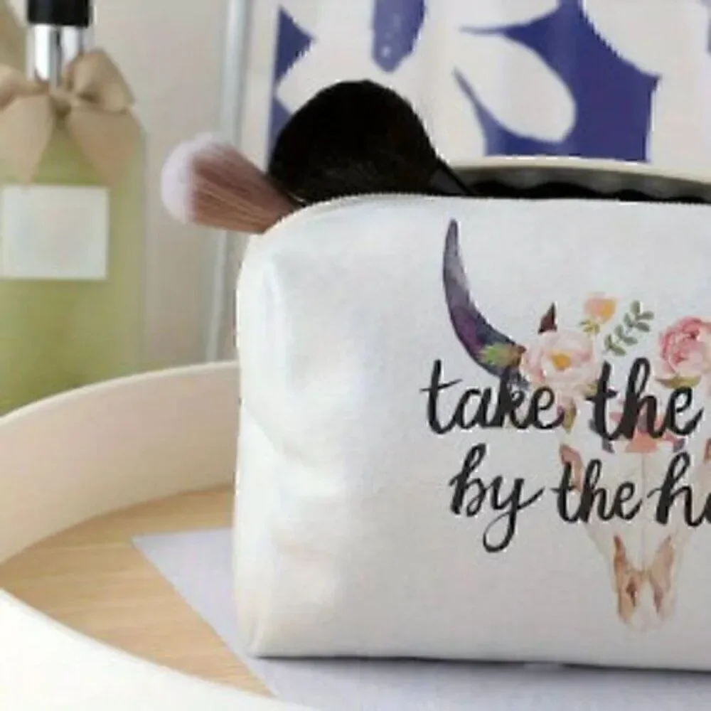Flower & Bull Head Pattern Makeup Bag, Versatile Storage Bag Carry-On Pouch